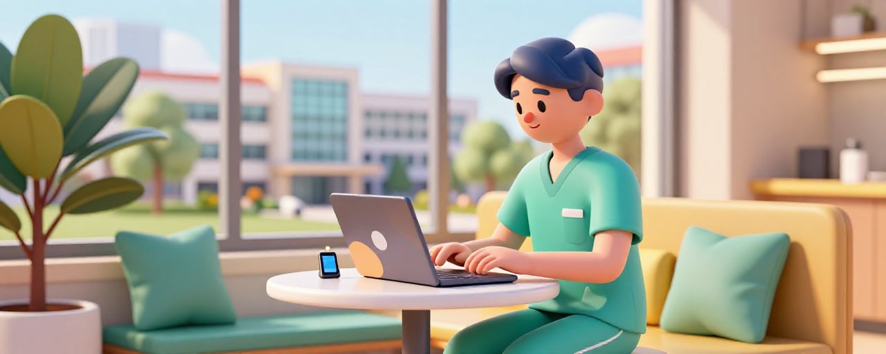 Healthcare professional using a web browser and email on a modern workstation